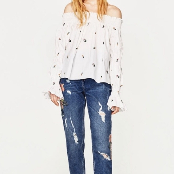 Zara White Floral Off Shoulder Blouse - Picture 12 of 13